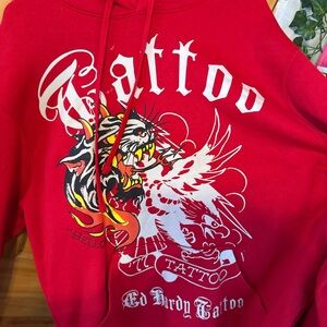 Ed Hardy Red Gothic Sweater with Emblem Design